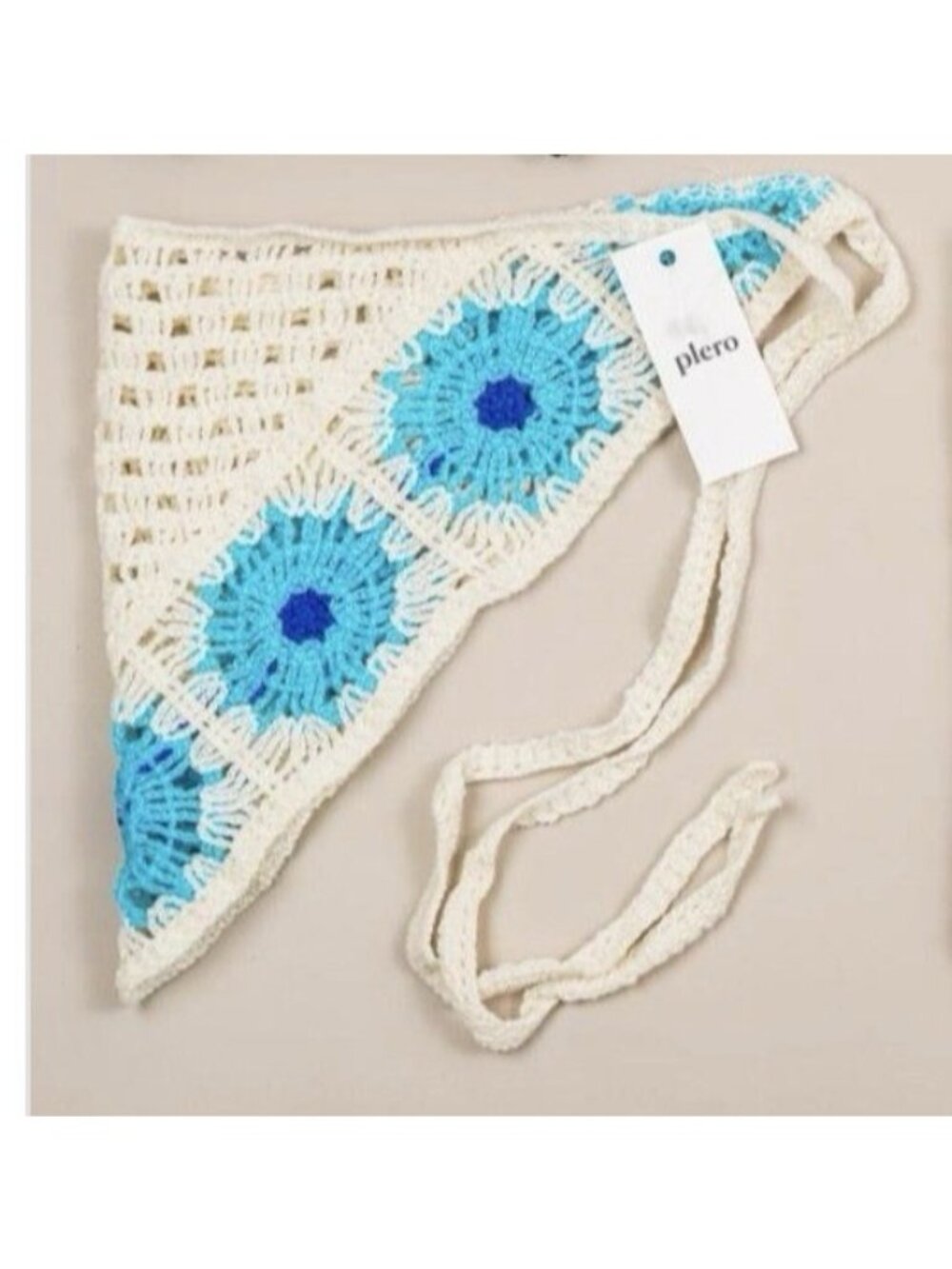 Crochet Bandana Hair Scarf Blue Floral Cottagecore Hippie Boho Grandmacore